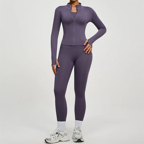 SVEIC Women's Two Piece Tracksuit Yoga Set Long Sleeve Jacket High Waisted Leggings Breathable Gym Clothes For Women Sportswear
