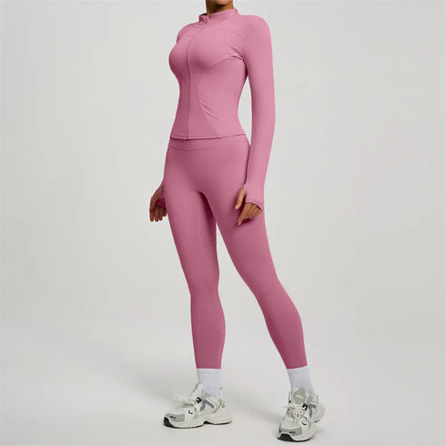 SVEIC Women's Two Piece Tracksuit Yoga Set Long Sleeve Jacket High Waisted Leggings Breathable Gym Clothes For Women Sportswear