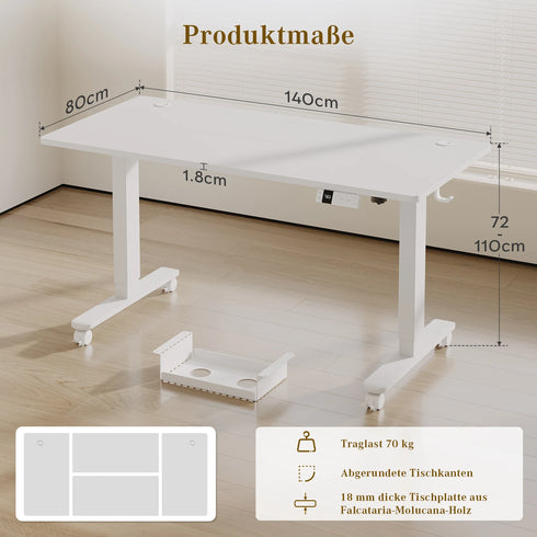 Devoko Electric desk Height Adjustable 140x80 with Roller Type-C Memory Control Anti-Collision
