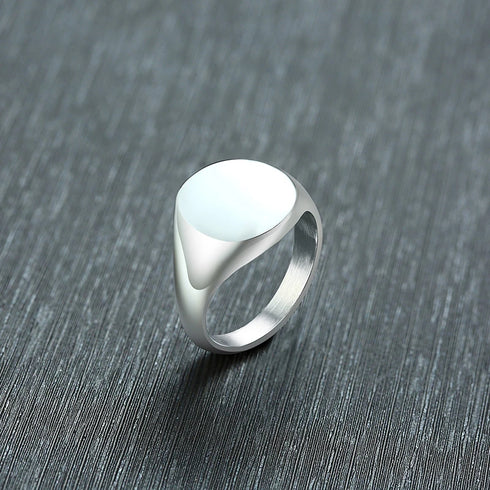 Customized Women Signet Ring, Chunky Round Top Initial Letter Stamp, Stainless Steel Punk Candid Fashion Jewelry Gift To Girls