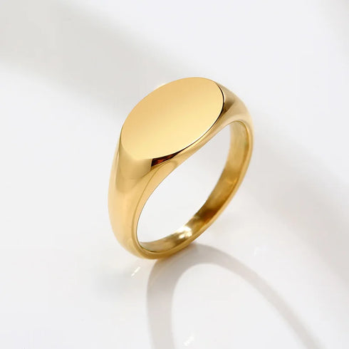 Customized Women Signet Ring, Chunky Round Top Initial Letter Stamp, Stainless Steel Punk Candid Fashion Jewelry Gift To Girls