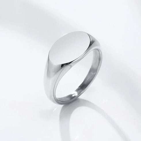 Customized Women Signet Ring, Chunky Round Top Initial Letter Stamp, Stainless Steel Punk Candid Fashion Jewelry Gift To Girls