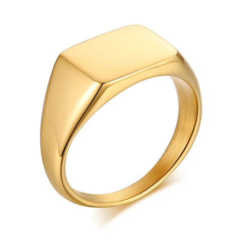 Customized Women Signet Ring, Chunky Round Top Initial Letter Stamp, Stainless Steel Punk Candid Fashion Jewelry Gift To Girls
