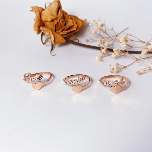 Personalized Custom Love Name Ring Fashion Valentine's Day Couple Rings Girlfriend Gift Heart Wedding Band Women's Jewelry