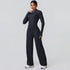 2pieces Quick Drying Sports Fitness Clothing Yoga Set Women Yoga Zipper Long Dleeves High Waisted Breathable Wide Leg Pants Set