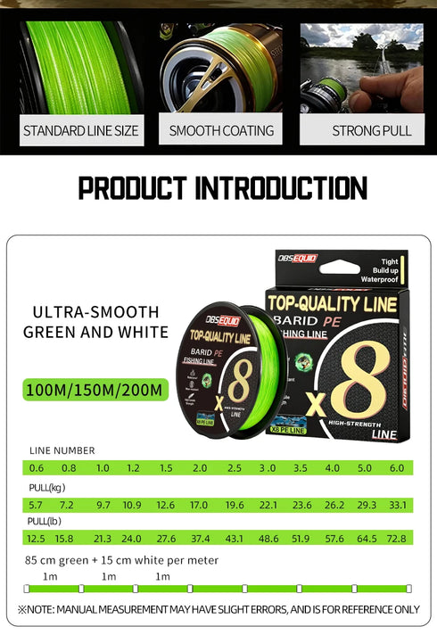 OBSEQUIO 8 Strand Braided Fishing Line 100/150/200M X8 PE Line fishing accessories For fishing equipment carp Braid Wire