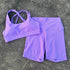 Solid Color High Waist Gym Yoga Short Legging Set Tight Women Cross Back High Impact Shoulder Strap Fitness Bra Top Sportwear