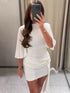 HH 2026 Women Elegant White Short-Sleeved Backless Sequined Splicing Decoration Sexy Short Dress Woman Fashion Party Mini Dress