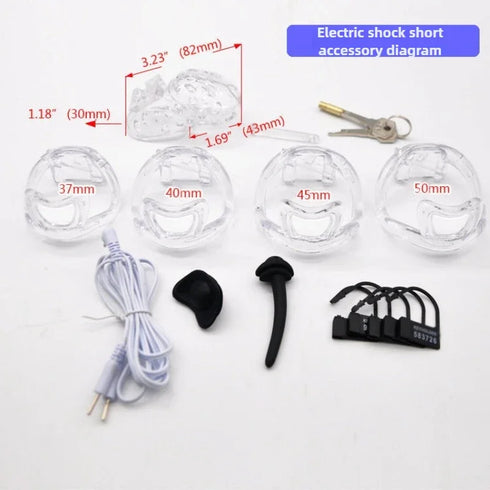 Electric Shock Male Plastic Long Short Cage Chastity Device Cock Penis Ring Ball Lock Electro BDSM Restraint Sex Toy Man