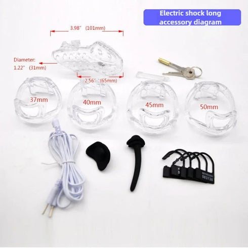 Electric Shock Male Plastic Long Short Cage Chastity Device Cock Penis Ring Ball Lock Electro BDSM Restraint Sex Toy Man