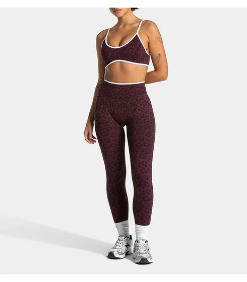 Teveo Tight-fitting Leopard-print Seamless Yoga Pants with Nude-skin High Elasticity Suitable for Fitness Running Pants