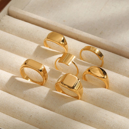 Customized Women Signet Ring, Chunky Round Top Initial Letter Stamp, Stainless Steel Punk Candid Fashion Jewelry Gift To Girls
