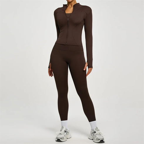 SVEIC Women's Two Piece Tracksuit Yoga Set Long Sleeve Jacket High Waisted Leggings Breathable Gym Clothes For Women Sportswear