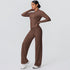 2pieces Quick Drying Sports Fitness Clothing Yoga Set Women Yoga Zipper Long Dleeves High Waisted Breathable Wide Leg Pants Set