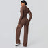 2pieces Quick Drying Sports Fitness Clothing Yoga Set Women Yoga Zipper Long Dleeves High Waisted Breathable Wide Leg Pants Set