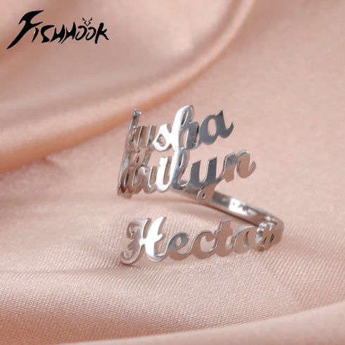 Custom Double First Name Finger Ring For Women Men Personalized Couple Family Gift Gold Color Stainless Steel Metal Jewelry