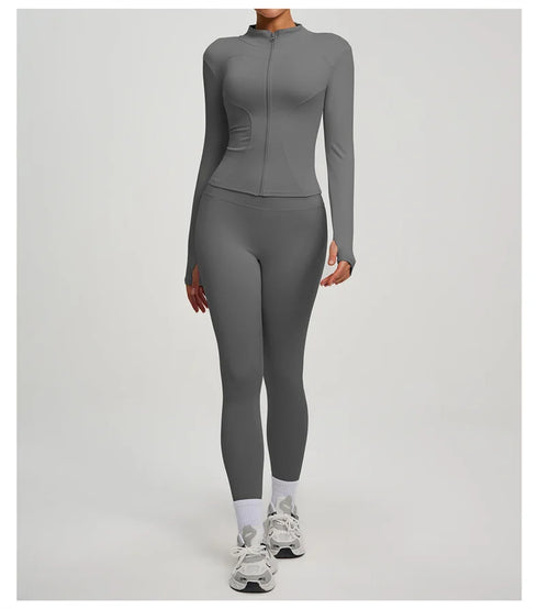 SVEIC Women's Two Piece Tracksuit Yoga Set Long Sleeve Jacket High Waisted Leggings Breathable Gym Clothes For Women Sportswear