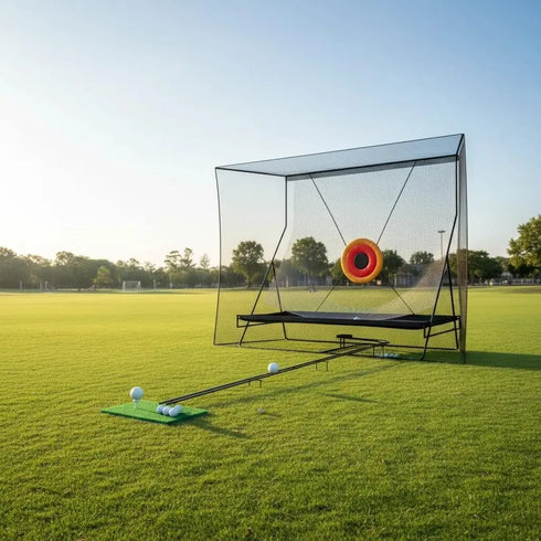 12x9Ft Golf Practice Cage Net Set with Metal Frame & Carry Bag Foldable Easy Setup Practice Nets for Indoor/Outdoor Training