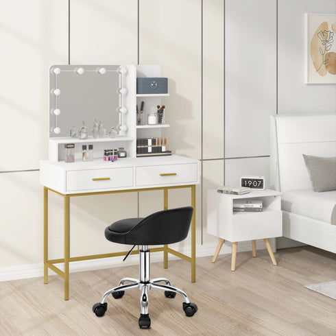 WOLTU Swivel Office Stool with Wheels Height Adjustable Computer Chair With Low Backrest Work Roller Rocker Dressing Stool