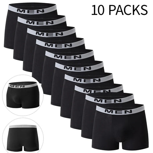 4/10 Piece Men's And Teenagers' Four Season Black Basic Versatile Elastic Waisted Underwear Boxer Shorts Plus Size Sport Shorts