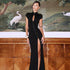 Black High Slit Dresses Half Turtleneck Zipper Slim Hip-Wrapped Long skirt Sexy Hot Girl Nightclub Dress For Women Streetwear