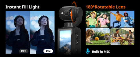 4K HD Video Recording Camera with 1.9" CMOS, USB Rechargeable, 180° Rotating Action Camcorder for Vlogging, Live Streaming