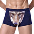 Men's Unique 3D Printed Wolf Eagle Head Flat Angle Pants Mid-waist Boxer Shorts Breathable Knitted Modal Fabric