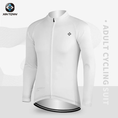 XINTOWN Men's Long Sleeve Cycling Jersey, Spring/Summer Racing Apparel, Export Bicycle Clothing, Solid Color Long Top