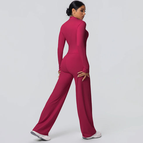 2pieces Quick Drying Sports Fitness Clothing Yoga Set Women Yoga Zipper Long Dleeves High Waisted Breathable Wide Leg Pants Set