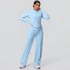 2pieces Quick Drying Sports Fitness Clothing Yoga Set Women Yoga Zipper Long Dleeves High Waisted Breathable Wide Leg Pants Set