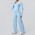 2pieces Quick Drying Sports Fitness Clothing Yoga Set Women Yoga Zipper Long Dleeves High Waisted Breathable Wide Leg Pants Set