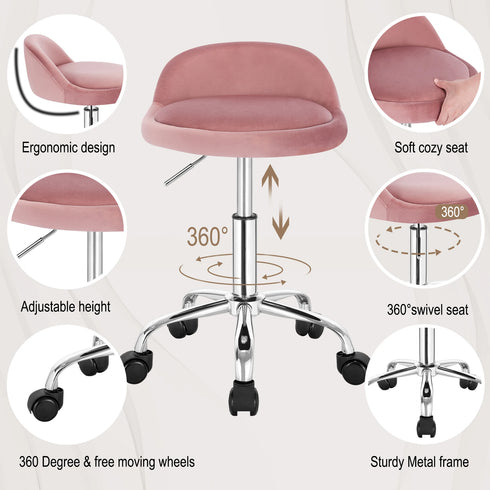 WOLTU Swivel Office Stool with Wheels Height Adjustable Computer Chair With Low Backrest Work Roller Rocker Dressing Stool