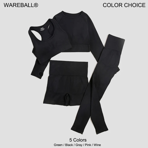 WAREBALL 2/3/4pcs Seamless Yoga Set Gym Clothes Sportswear Yoga Suits For Women Fitness Set Tracksuits Sports Bra Gym Leggings