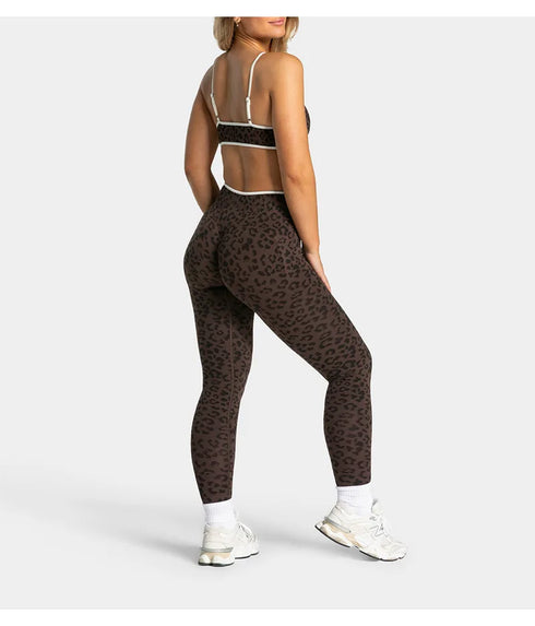Teveo Tight-fitting Leopard-print Seamless Yoga Pants with Nude-skin High Elasticity Suitable for Fitness Running Pants