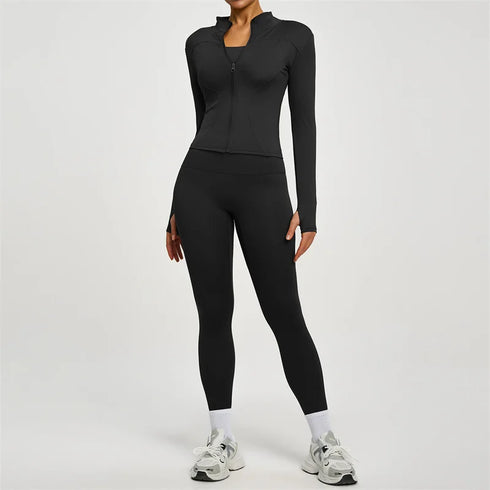 SVEIC Women's Two Piece Tracksuit Yoga Set Long Sleeve Jacket High Waisted Leggings Breathable Gym Clothes For Women Sportswear