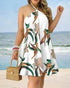 Floral Print Halter Neck Dress Boho Backless Halter Dress For Spring Summer Women's Clothing