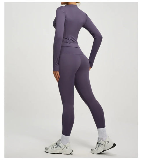 SVEIC Women's Two Piece Tracksuit Yoga Set Long Sleeve Jacket High Waisted Leggings Breathable Gym Clothes For Women Sportswear