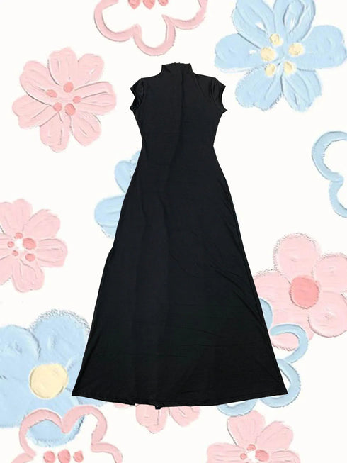 Black High Slit Dresses Half Turtleneck Zipper Slim Hip-Wrapped Long skirt Sexy Hot Girl Nightclub Dress For Women Streetwear