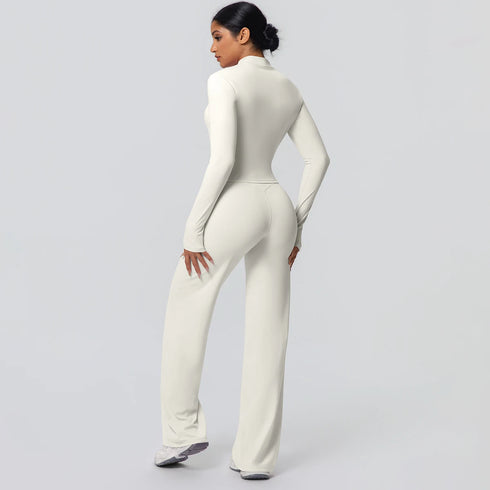 2pieces Quick Drying Sports Fitness Clothing Yoga Set Women Yoga Zipper Long Dleeves High Waisted Breathable Wide Leg Pants Set