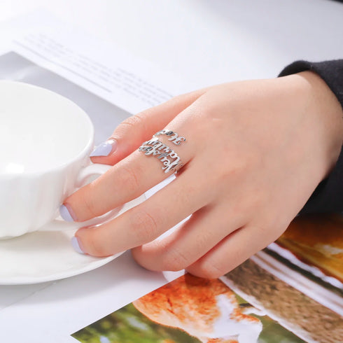Custom Double First Name Finger Ring For Women Men Personalized Couple Family Gift Gold Color Stainless Steel Metal Jewelry