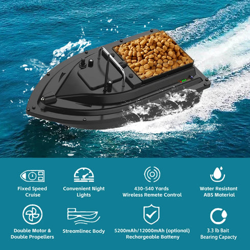 D16 Fishing Bait Boat with Single Bait Containers Automatic Bait Boat with Remote Control with 400-500M Remote Range 12000mAh