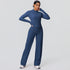 2pieces Quick Drying Sports Fitness Clothing Yoga Set Women Yoga Zipper Long Dleeves High Waisted Breathable Wide Leg Pants Set