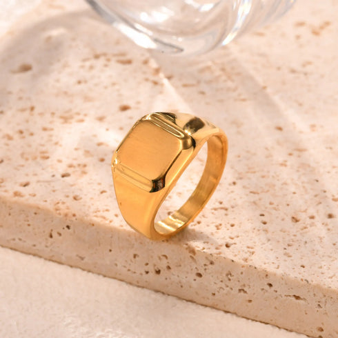 Customized Women Signet Ring, Chunky Round Top Initial Letter Stamp, Stainless Steel Punk Candid Fashion Jewelry Gift To Girls