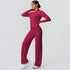 2pieces Quick Drying Sports Fitness Clothing Yoga Set Women Yoga Zipper Long Dleeves High Waisted Breathable Wide Leg Pants Set