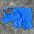 Solid Color High Waist Gym Yoga Short Legging Set Tight Women Cross Back High Impact Shoulder Strap Fitness Bra Top Sportwear
