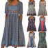 2025 summer new women's Bohemia loose fashion print round neck short sleeve long dress
