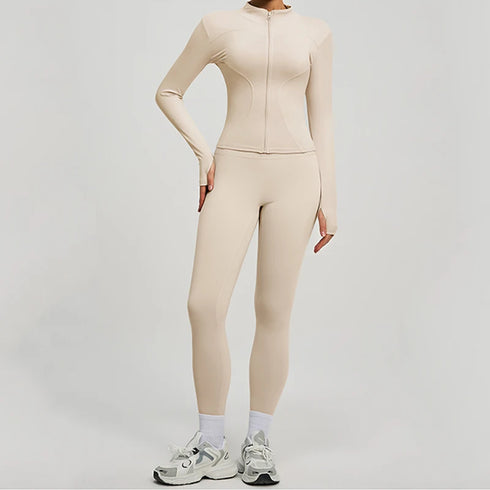 SVEIC Women's Two Piece Tracksuit Yoga Set Long Sleeve Jacket High Waisted Leggings Breathable Gym Clothes For Women Sportswear