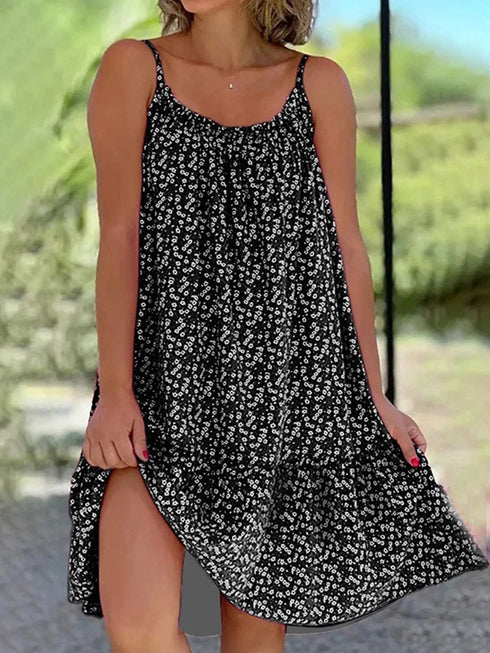 2026 Summer New Cross border Amazon European and American Leisure Style Printed Sleeveless Large Swing Strap Dress