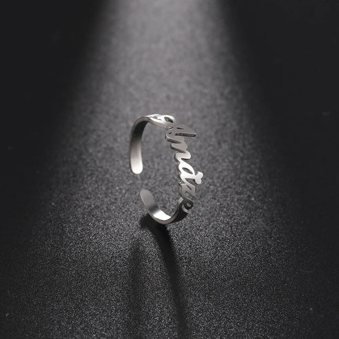Custom Double First Name Finger Ring For Women Men Personalized Couple Family Gift Gold Color Stainless Steel Metal Jewelry