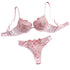 Pink Floral Embroidery Lingerie Set 2PCS Underwired Semi-Sheer Front Closure Back Double Hooks Sexy Underwear for Romantic Occas